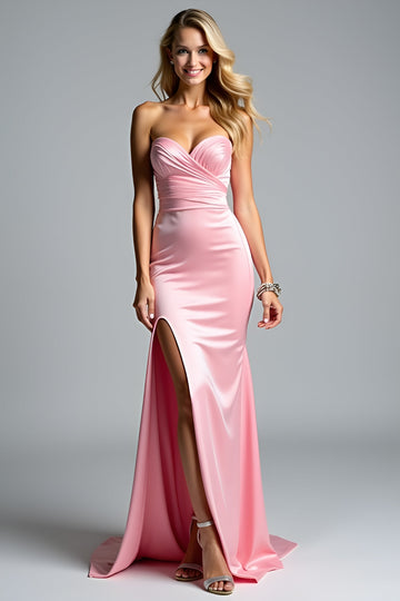 Robe de bal en cœur fourreau rose avec fente
